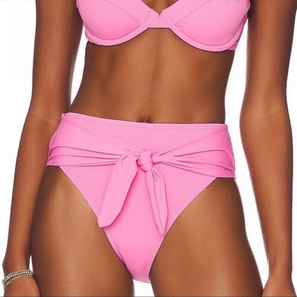 🩷NWT WEWOREWHAT Riviera High Rise Bikini Bottoms Bubblegum Pink/Barbie - Picture 1 of 9